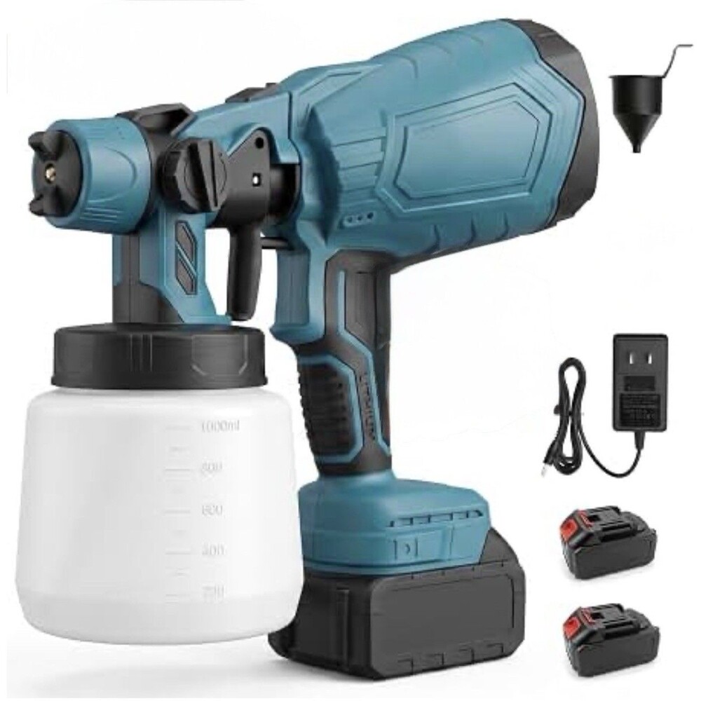 Li-Ion Cordless Portable Paint Spray Gun With 2 Batteries 21V
